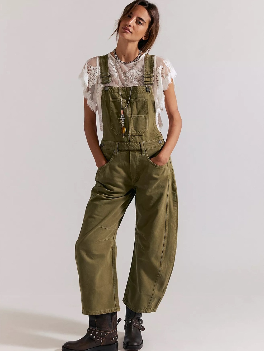 Free People Good Luck Barrel Overalls